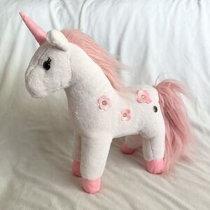 FAO Schwarz Unicorn Horse Plush White Pink Flowers 12” Stuffed Animal Pony 2022